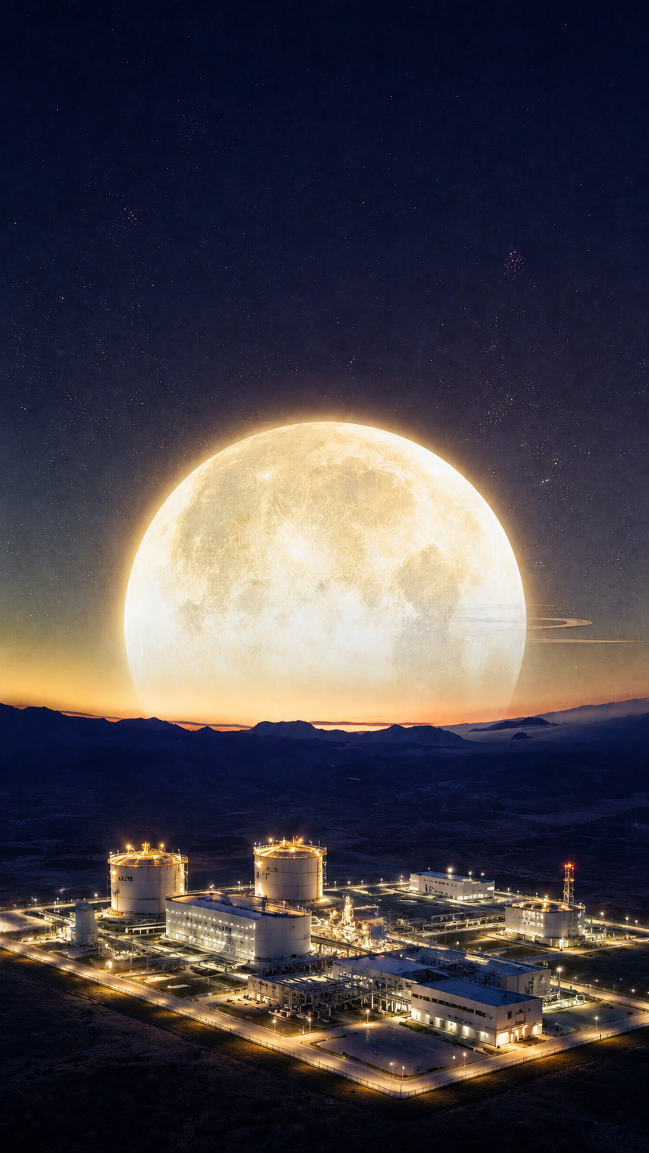 保留图1上方的巨大满月、星空、山脉和城市夜景，将图1下方的LN… - 图片创意预览