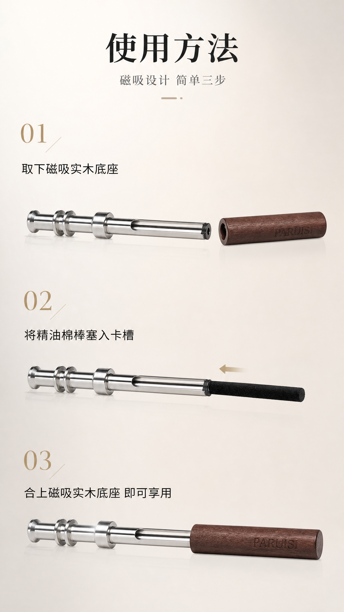 【详情页第5张 - 使用方法页（重制）】PARUISI精油嗅吸… - 图片创意预览