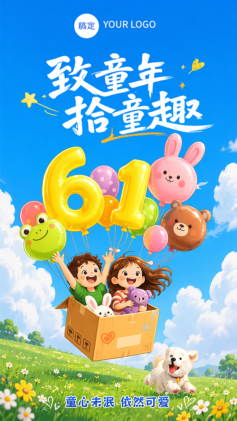 致童年六一儿童节手绘插画手机海报