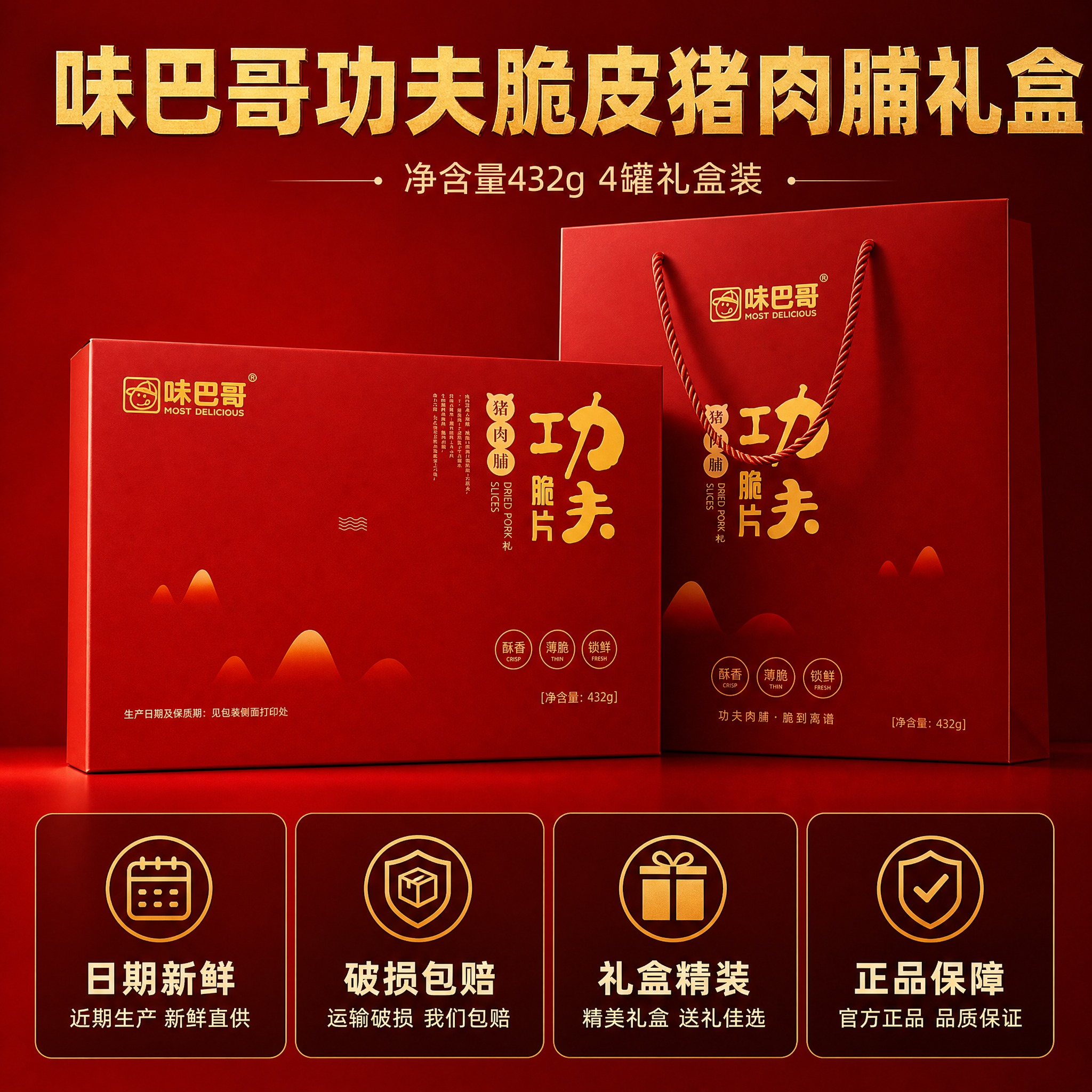 [主图-6] 味巴哥功夫脆皮猪肉脯礼盒 规格与服务承诺 打消顾… - 图片创意预览