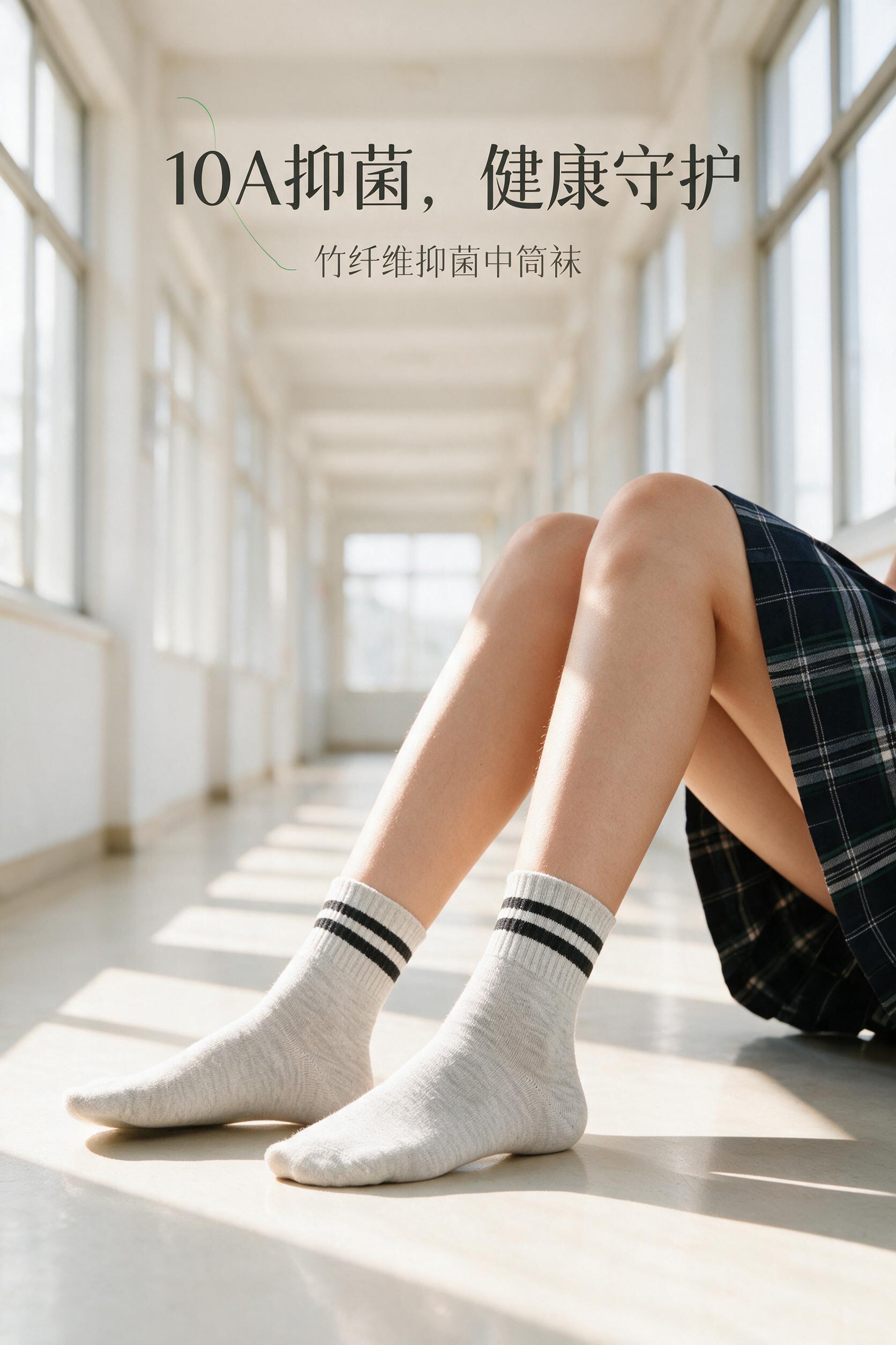[商品] 使用【图4】浅灰色双黑条纹中筒女袜；100%继承原袜… - 图片创意预览