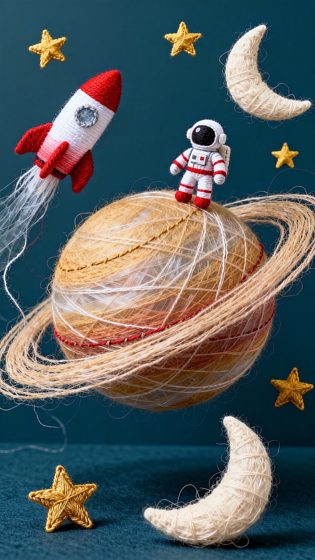 土星载宇航员，火箭伴星月，绒感织就温柔宇宙