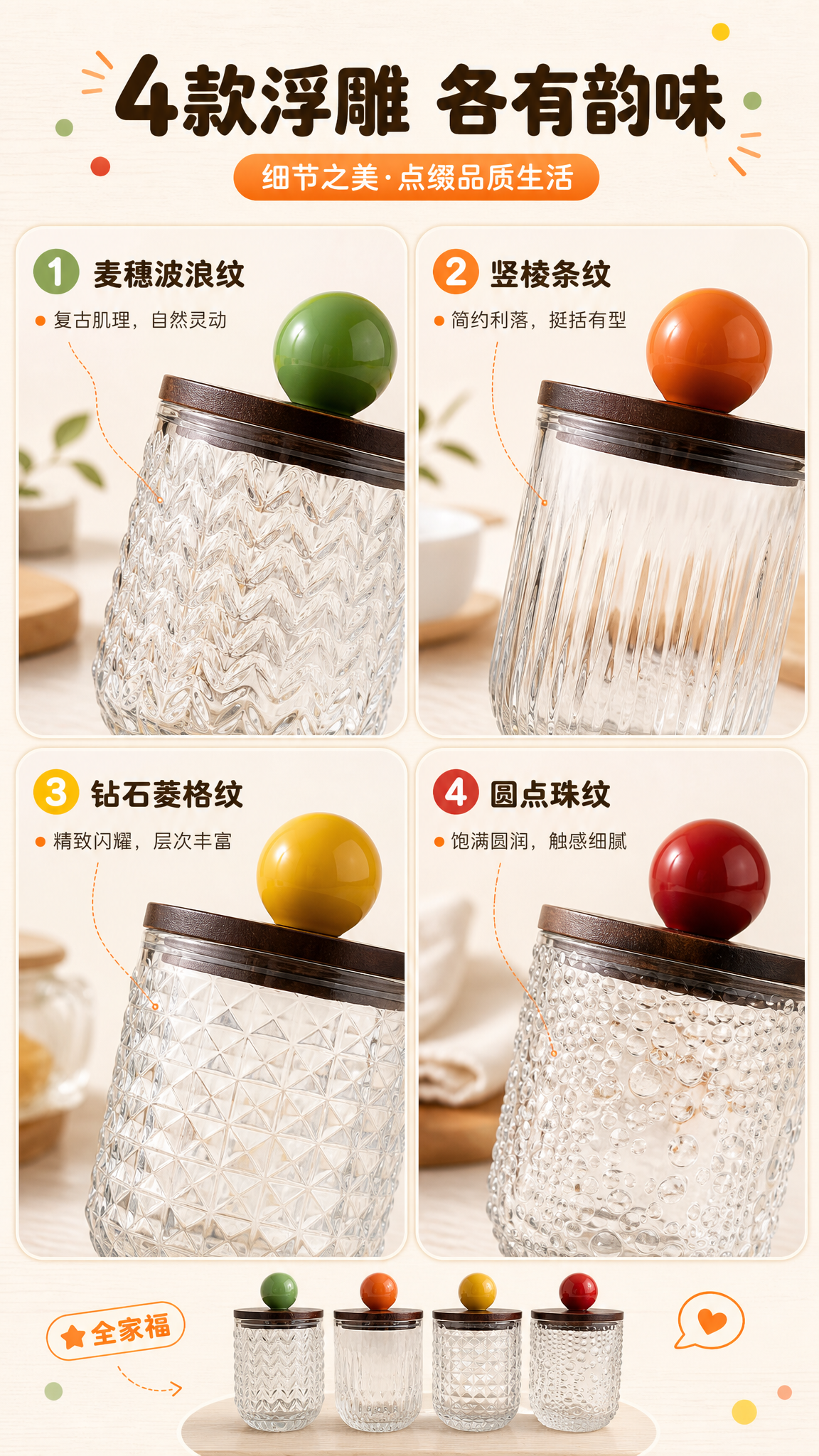 [商品] 使用【图1】【图2】4款彩色圆球盖玻璃储物罐；分别提… - 图片创意预览