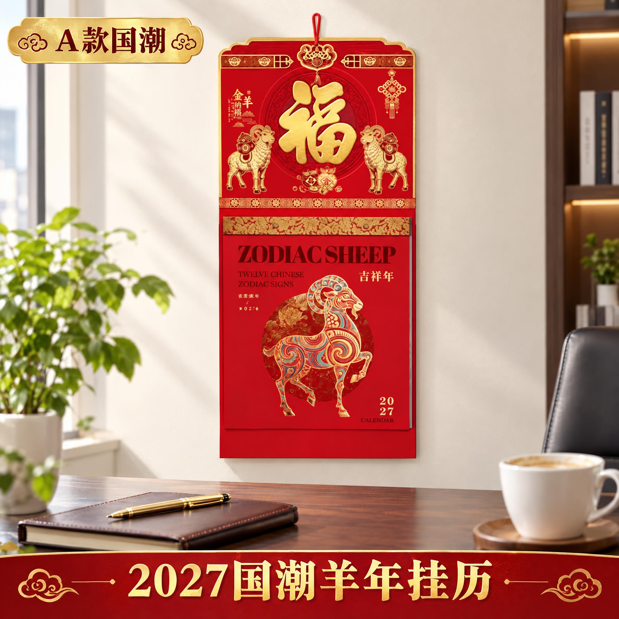 金羊纳福国潮羊2027年挂历淘宝主图，严格按照参考图8的产品原… - 图片创意预览