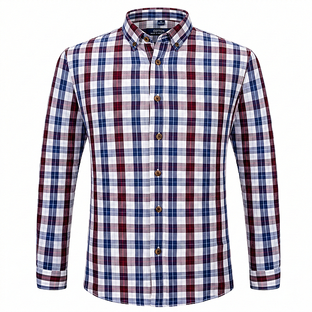 优化这件红格纹衬衫的画质，提升清晰度和细节质感