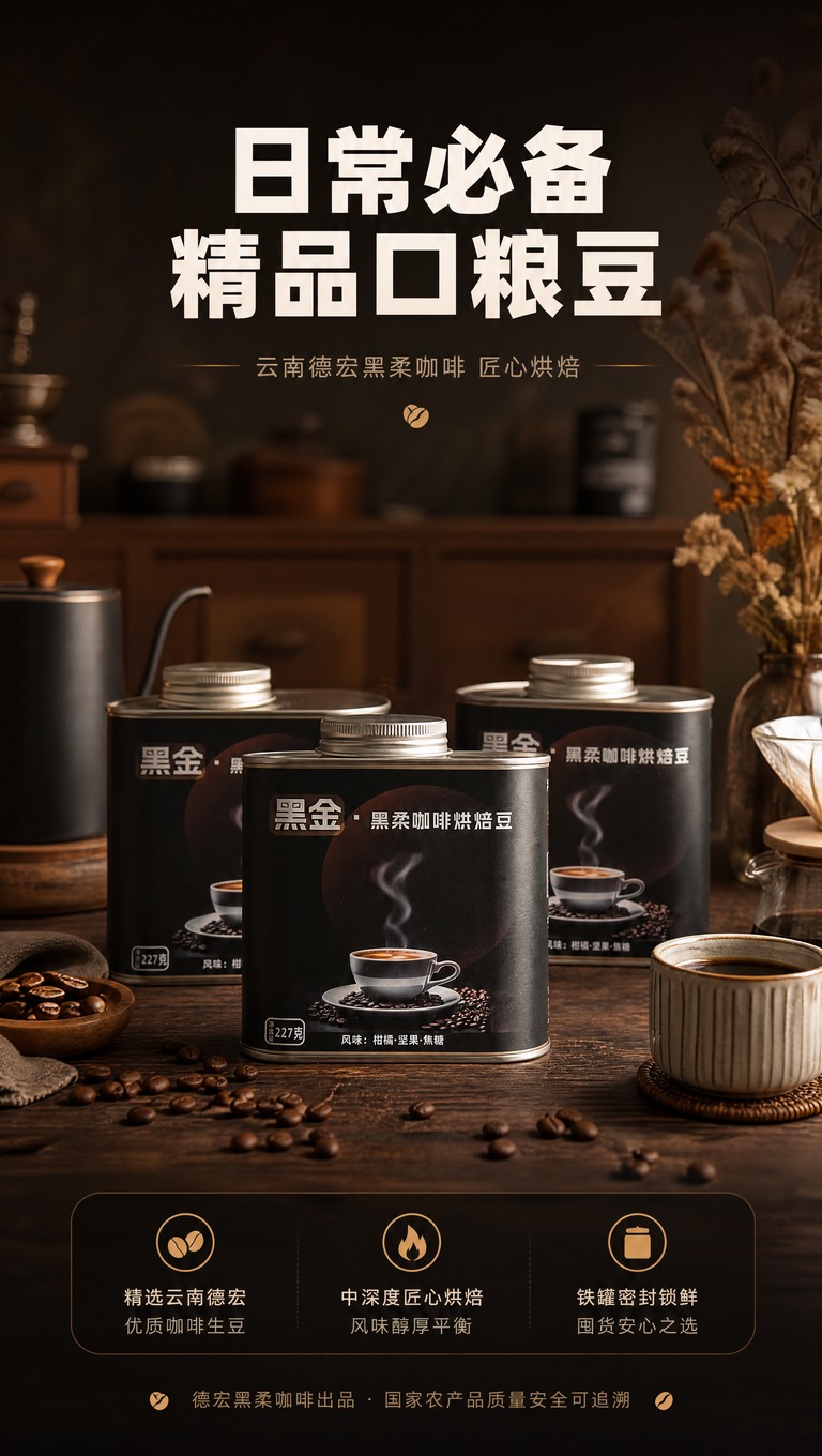 [商品] 使用【图1】黑柔咖啡黑金系列咖啡豆铁罐；保留罐体外观… - 图片创意预览