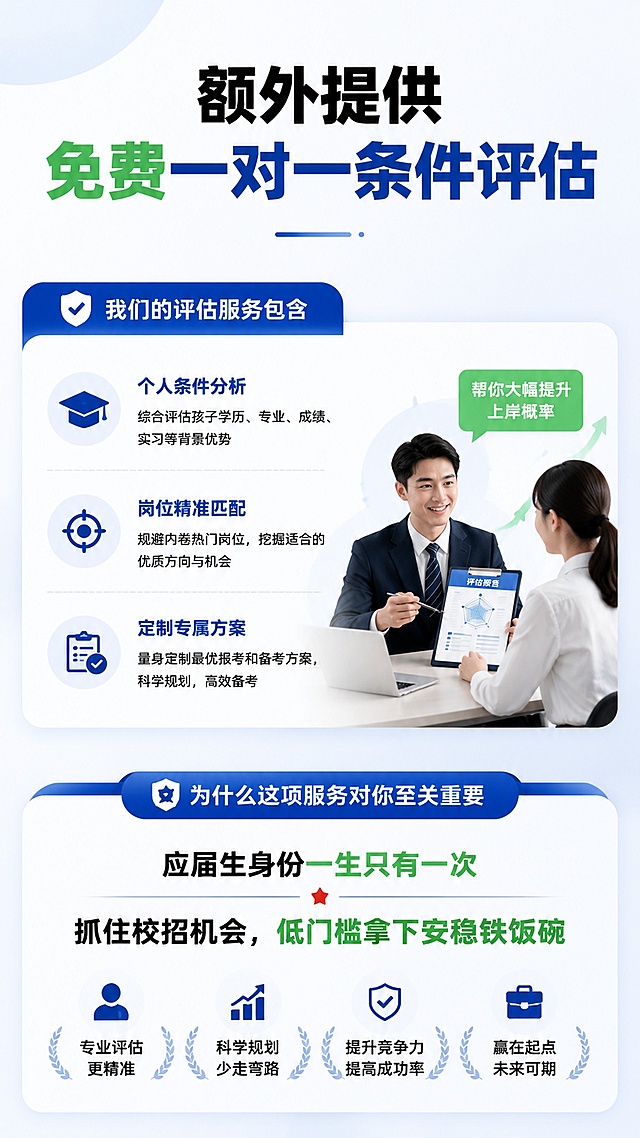 本科毕业三年后：私企内卷 vs 四大行安稳，两种人生差距，一眼看透
封面关键词：私企 vs 银行、应届生就业选择、普通家庭父母心声
每一年毕业季，最扎心的从来不是薪资高低，而是两种普通家庭孩子，截然不同的人生归宿。
同样是四年本科毕业，有人冲进私企常年内耗、年年怕失业；有人上岸四大行，手握安稳底气、余生从容踏实。
步入社会几年后，人与人的差距，真的不是慢慢拉开的，是毕业那一刻就注定了。
01 私企打工：看似高薪，实则常年“悬空”
很多孩子毕业后首选互联网、销售、民营私企，刚入职时看着月薪尚可，比传统岗位工资亮眼，可只有身在其中才懂：这份薪水，全是用透支健康、消耗安全感换来的。
别人朝九晚五，他们常态加班到晚上十点、十一点，大小周是标配，法定节假日随时被调休、加班顶替。
最让人窒息的，是无处不在的业绩压力。
每月、每季度的KPI层层下压，完不成就要被约谈、扣绩效、挤兑劝退。行业风口一变、公司效益下滑，第一批被裁员的，永远是没资历、没靠山的年轻人。
没有铁饭碗的保障，只有年年紧绷的神经。每年裁员潮来袭，夜夜失眠焦虑，永远不知道自己的工作能撑到明年几月。
更现实的是福利缩水：很多私企只交最低档社保，公积金寥寥无几，几乎起不到兜底作用。
努力攒钱，却永远追不上房价、物价上涨的速度，想在打拼的城市扎根买房，遥遥无期。
孩子在外独自硬扛所有压力，家里的父母也终日悬着一颗心。
一把年纪本该安享晚年，却还要天天操心孩子的工作、生计、未来，生怕一通裁员电话，打碎孩子所有安稳。
02 四大行上岸：不是大富大贵，却是终身安稳
再看顺利上岸四大行正式岗的孩子，没有惊心动魄的内卷，没有朝不保夕的恐慌，日子过得踏实又体面。
国有大行正式编制，工作稳定、体制规范，不受行业寒冬、市场波动影响，只要踏实肯干，就能干到退休。
作息规律朝八晚五，极少无效加班，法定节假日正常休息，不用熬夜内耗，不用常年奔波漂泊。干净体面的办公环境，不用风吹日晒，不用看人脸色卑微打拼。
福利更是吊打多数私企：六险二金全额拉满，社保、公积金按顶格缴纳，公积金余额足够覆盖房贷，买房压力大幅减轻。
除此之外，节日福利、年终补贴、各类津贴齐全，退休后养老金充足，晚年生活完全有保障。
孩子工作稳定、生活从容，父母自然安心踏实。
逢年过节亲友相聚，说起孩子的工作，不用刻意躲闪，不用暗自焦虑，眼底心里全是底气和踏实。
这就是普通家庭最朴素的幸福：不用大富大贵，只求一生安稳无忧。
03 最大的误区：银行工作，从不是权贵专属
很多家长和孩子都被固有认知误导：觉得银行门槛极高，必须家境好、有资源、名校出身才能上岸。
这是应届生最大的信息差，也是最可惜的遗憾！
四大行校招，只针对应届毕业生开放，对普通家庭孩子极度包容！
不看出身背景、不拼人脉资源、不强制高端金融实习，二本院校、文科专业、零基础的应届生，每年上岸的数不胜数。
它是普通本科生，为数不多能低成本拿到的体制内优质安稳岗位。
唯一的难点，从来不是学历和背景，而是校招流程复杂、层层筛选、新手极易踩坑出局。
无数懂事的普通孩子，不想让父母操心，全程偷偷自学备考，最后却满盘皆输，白白浪费唯一的应届生身份：
❌ 不会包装简历，校内经历、社团实践、兼职经历无法转化为银行看重的职业能力，网申直接被系统淘汰，连笔试机会都没有；
❌ 分不清工行、农行、中行、建行的考情差异，盲目用一套资料备考四家银行，盲目刷题、浪费时间，备考效率极低；
❌ 不懂银行面试底层逻辑，答题全是空洞模板，明明笔试成绩优异，最后面试翻车、遗憾落榜。
孩子默默承受所有备考压力，熬夜刷题、反复内耗，家长看在眼里、疼在心里，却完全帮不上忙。
04 别让孩子独自硬扛应届生唯一的机会
应届生身份，一生只有一次，错过校招，再也没有低门槛进四大行的机会。
与其让孩子毕业后进入私企内卷、年年担忧失业，不如抓住最后一次机会，稳稳拿下国有大行的安稳铁饭碗。
为了不让普通家庭的孩子错失良机、白白踩坑，我们专门为26、27届应届生整理了【四大行全套免费备考资源】，零基础、无资源、普通学历均可直接用！
✅ 四大行分银行历年真题（精准对标最新考情）
✅ 零基础金融入门笔记（小白快速上手，不用盲目自学）
✅ 零实习专属简历模板（完美适配银行岗位，轻松过网申）
✅ 面试全套答题思路+高分话术（摆脱模板化，精准踩中得分点）
同时提供免费一对一条件评估，根据孩子学历、专业、优势，规避内卷热门岗位，定制最优报考和备考方案，大幅提升上岸概率！
不用盲目内卷，不用毕业后漂泊内耗
一份四大行的安稳工作，就是普通家庭父母，能给孩子最踏实、最长久的底气。
🔥 后台回复【安稳】
即可免费领取全套银行备考资料！
📞 咨询热线：15574718818（肖老师）帮我生成可以直接复制粘贴的公众号长图，