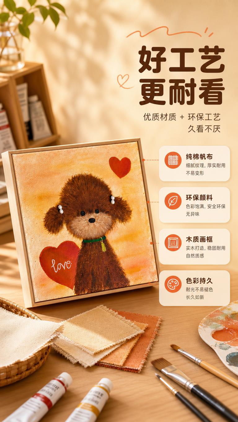 [商品] 使用【图1】萌系泰迪小狗手绘肌理装饰画；保留棕色泰迪… - 图片创意预览