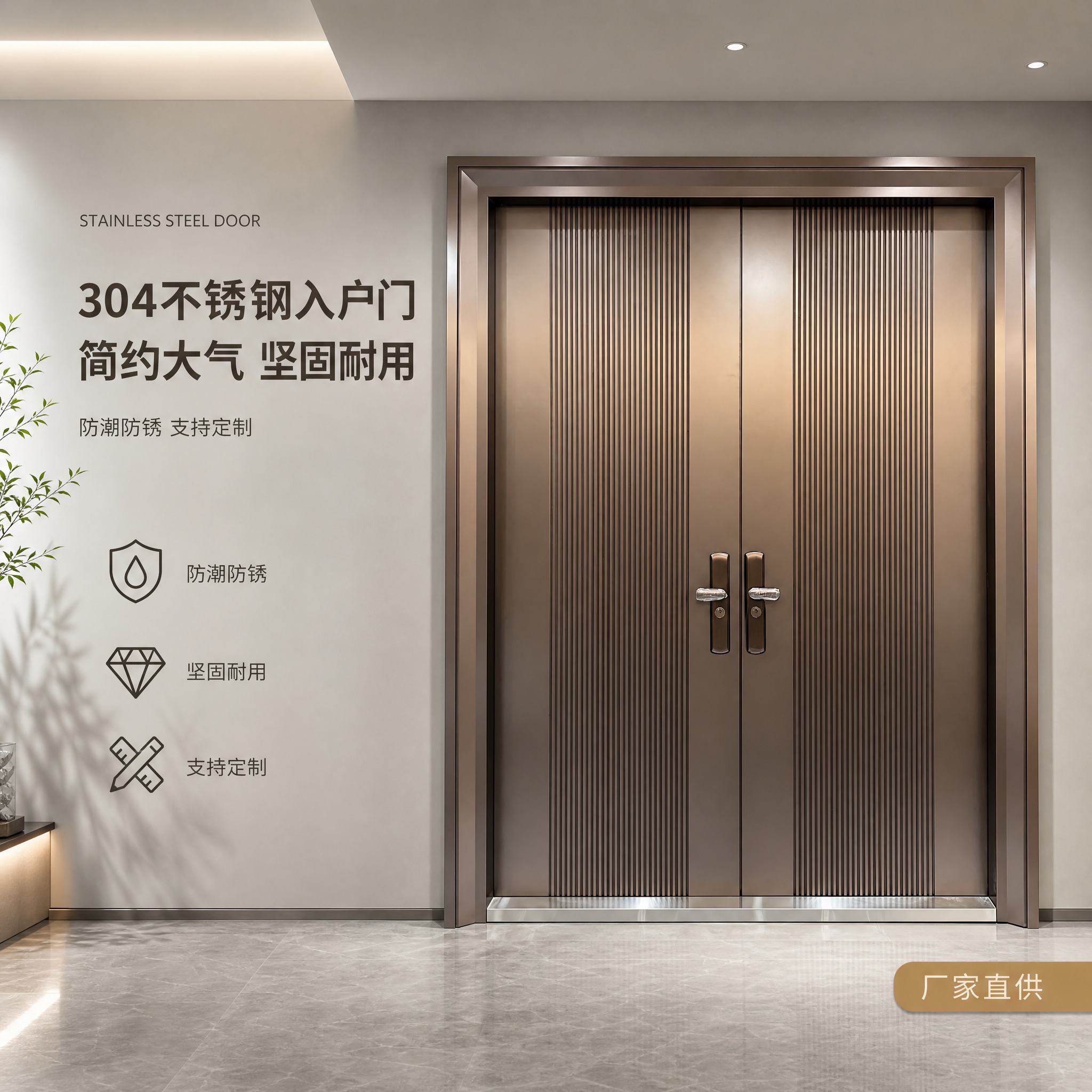 [单张主图] 304不锈钢入户双开门 高级氛围感主图 淘宝1:… - 图片创意预览