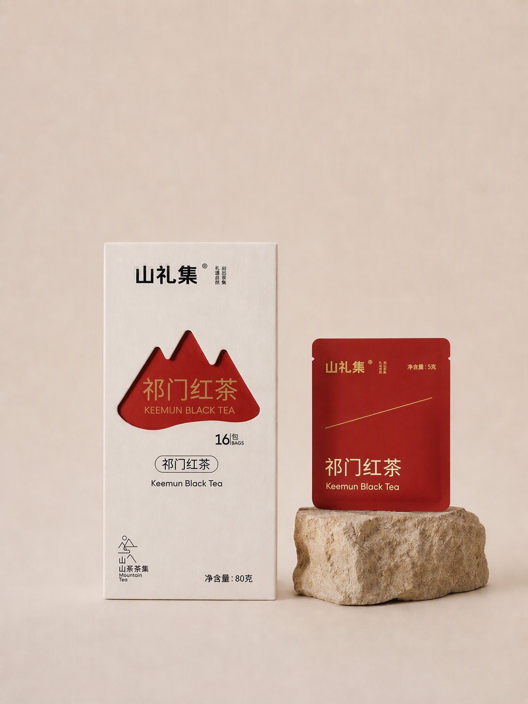 将右侧独立小茶包的颜色从米白色改为与包装盒上山形镂空一致的朱红… - 图片创意预览