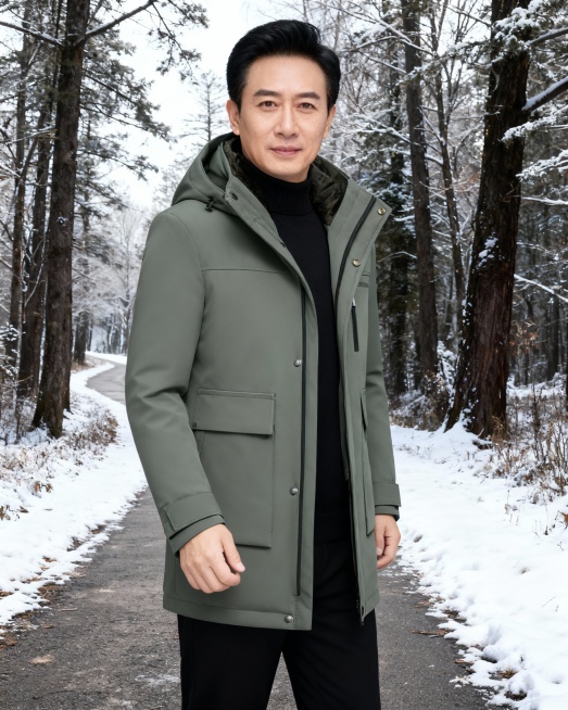 一个中国男性45岁模特穿上图片上的衣服，姿势不同，拍摄风格，五张相似场景的套图预览效果