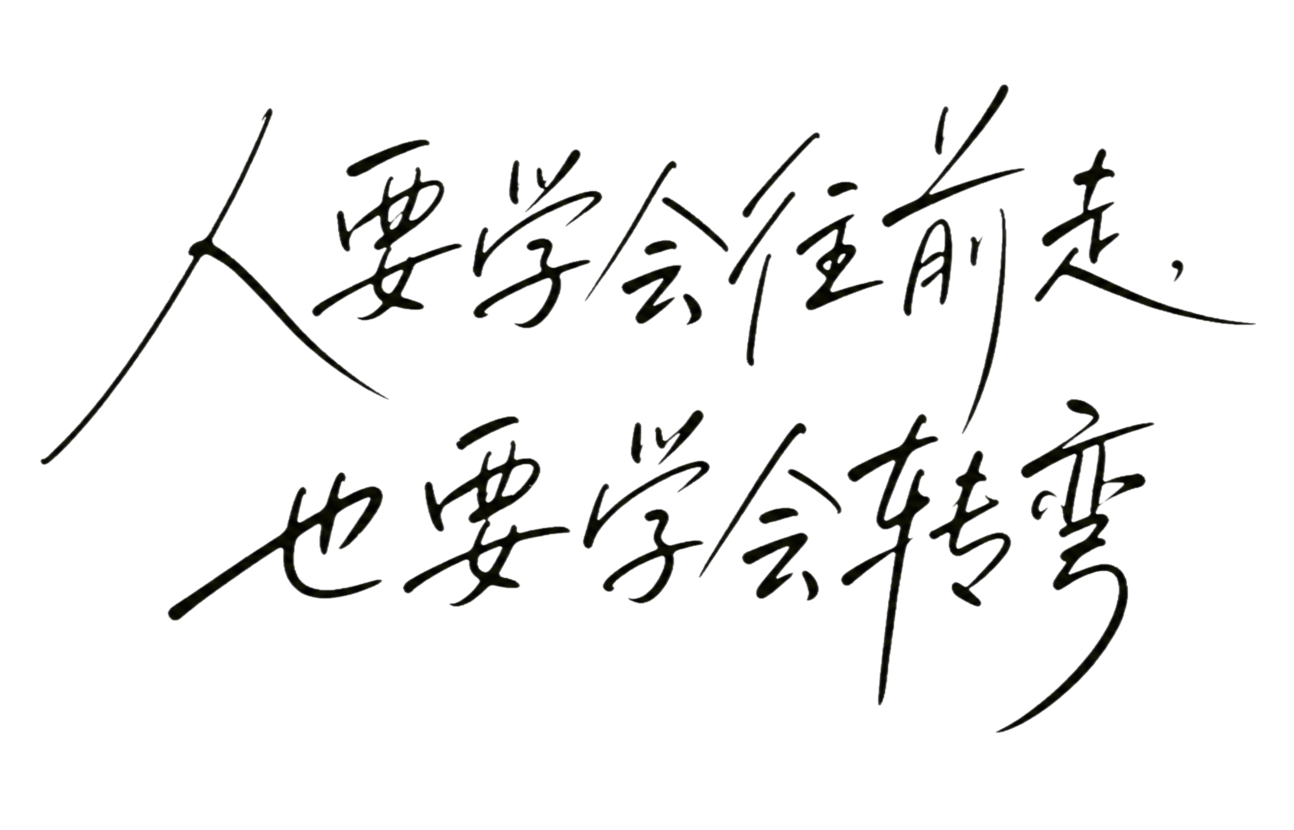 参考图中的手写书法字体风格，生成文字“人要学会往前走，也要学会… - 图片创意预览