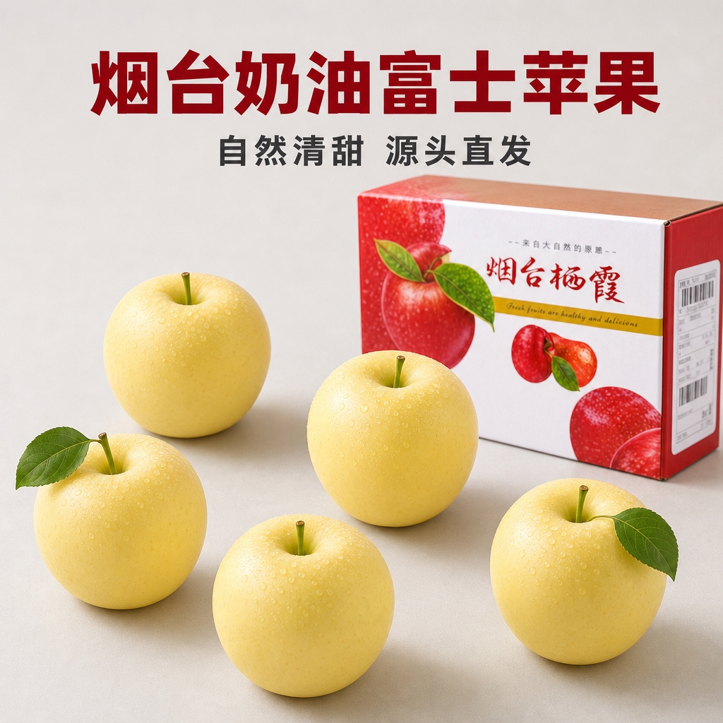 [主图-8] 烟台奶油富士苹果，核心卖点：自然清甜 源头直发。… - 图片创意预览