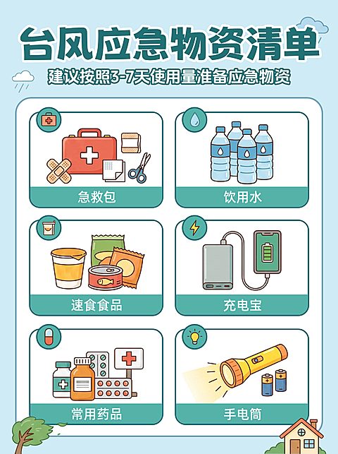 台风天极端天气应急物资清单经验分享科普小红书配图