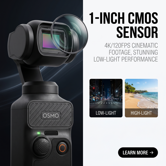 严格还原上传的 DJI Osmo Pocket 3 产品图，包括机身哑光黑颜色、LOGO 位置、文字内容（DJI/OSMO）、图案元素、按键布局、云台结构等所有细节，产品尺寸 139.7 × 42.2预览效果
