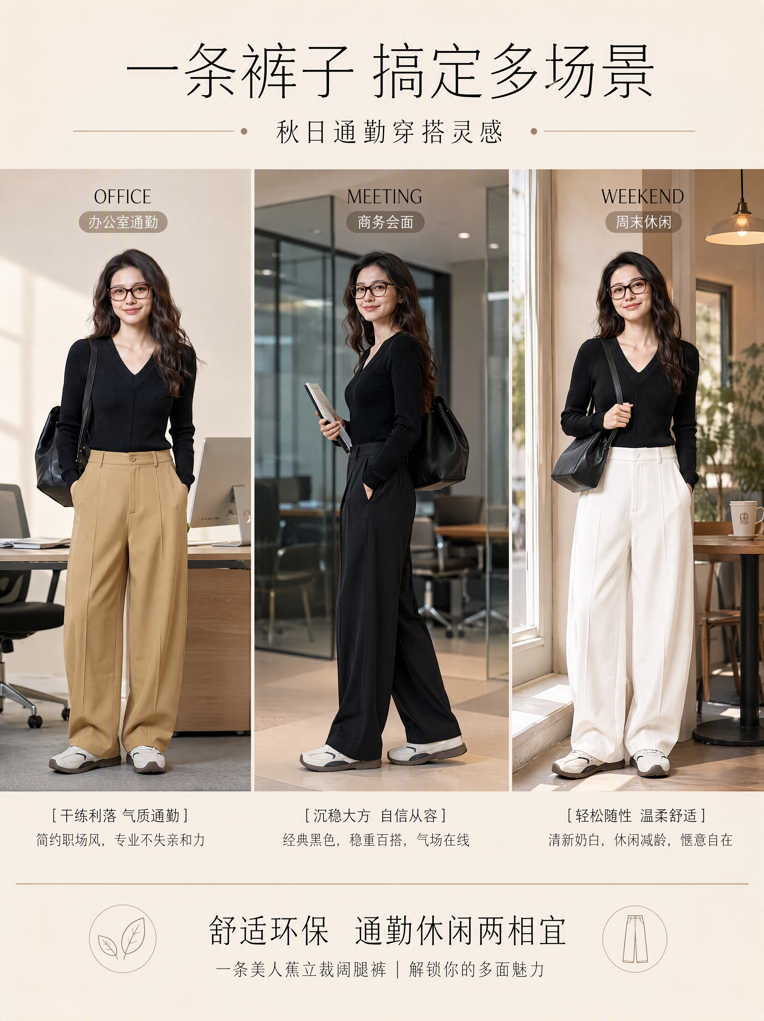 [第8张] 三色搭配灵感页-美人蕉立裁阔腿裤多场景通勤穿搭组合… - 图片创意预览