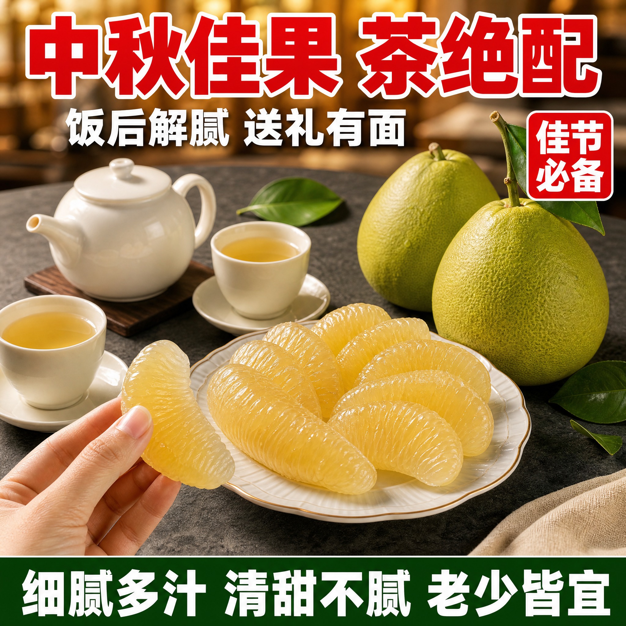 [主图4 食用场景] 台湾麻豆文旦柚 家庭茶歇食用场景主图 拼… - 图片创意预览