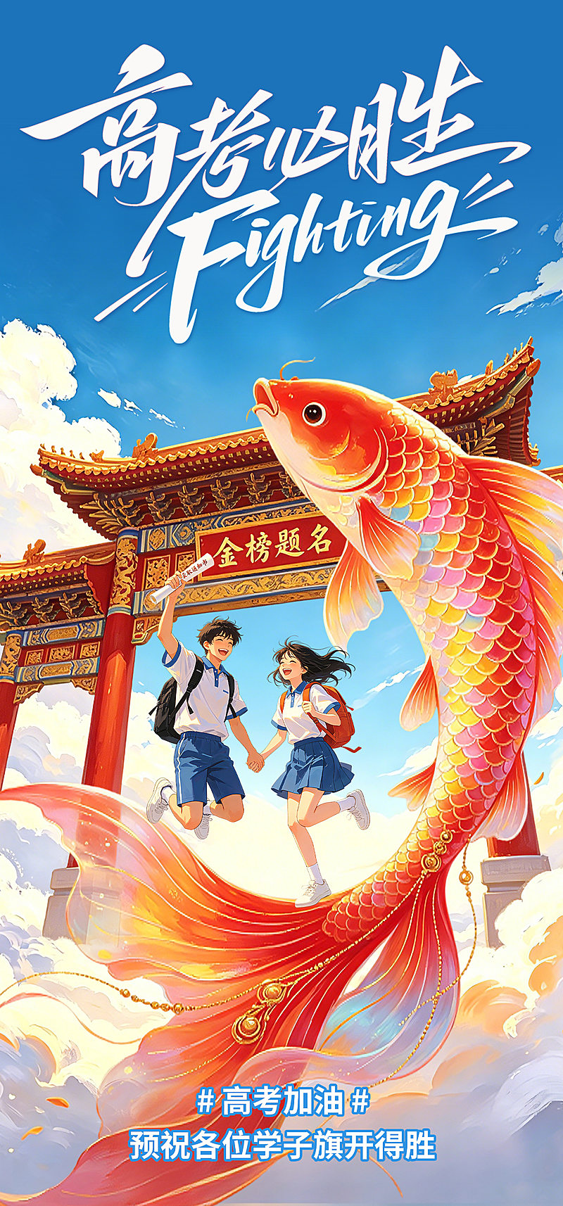 高考必胜祝福青春国潮风通用全屏竖版海报