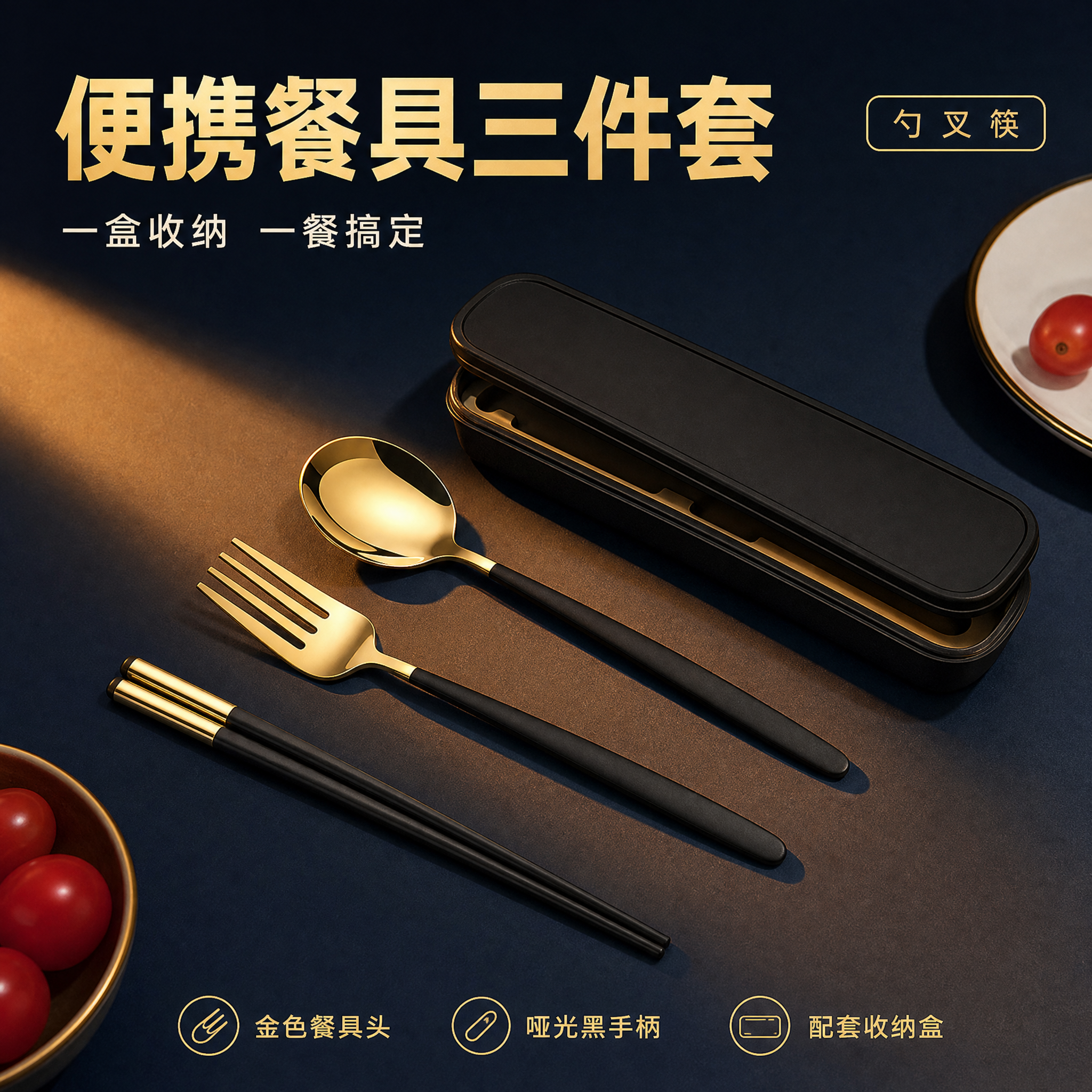 [主图-1] 产品名称：便携餐具三件套（餐勺 餐叉 筷子 收纳… - 图片创意预览