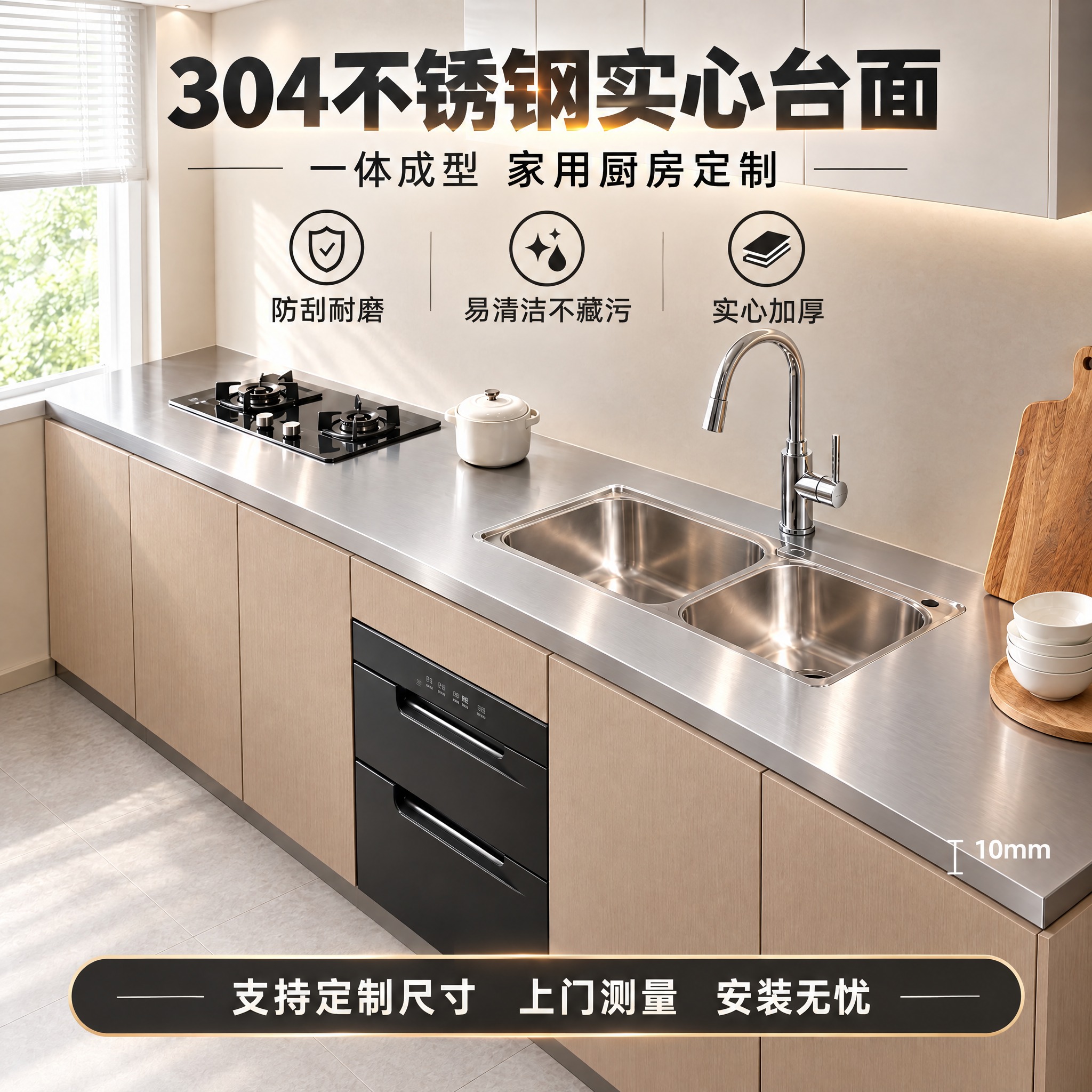 基于参考图修改：1. 修正台面变形，将不锈钢台面调直，边缘线条… - 图片创意预览