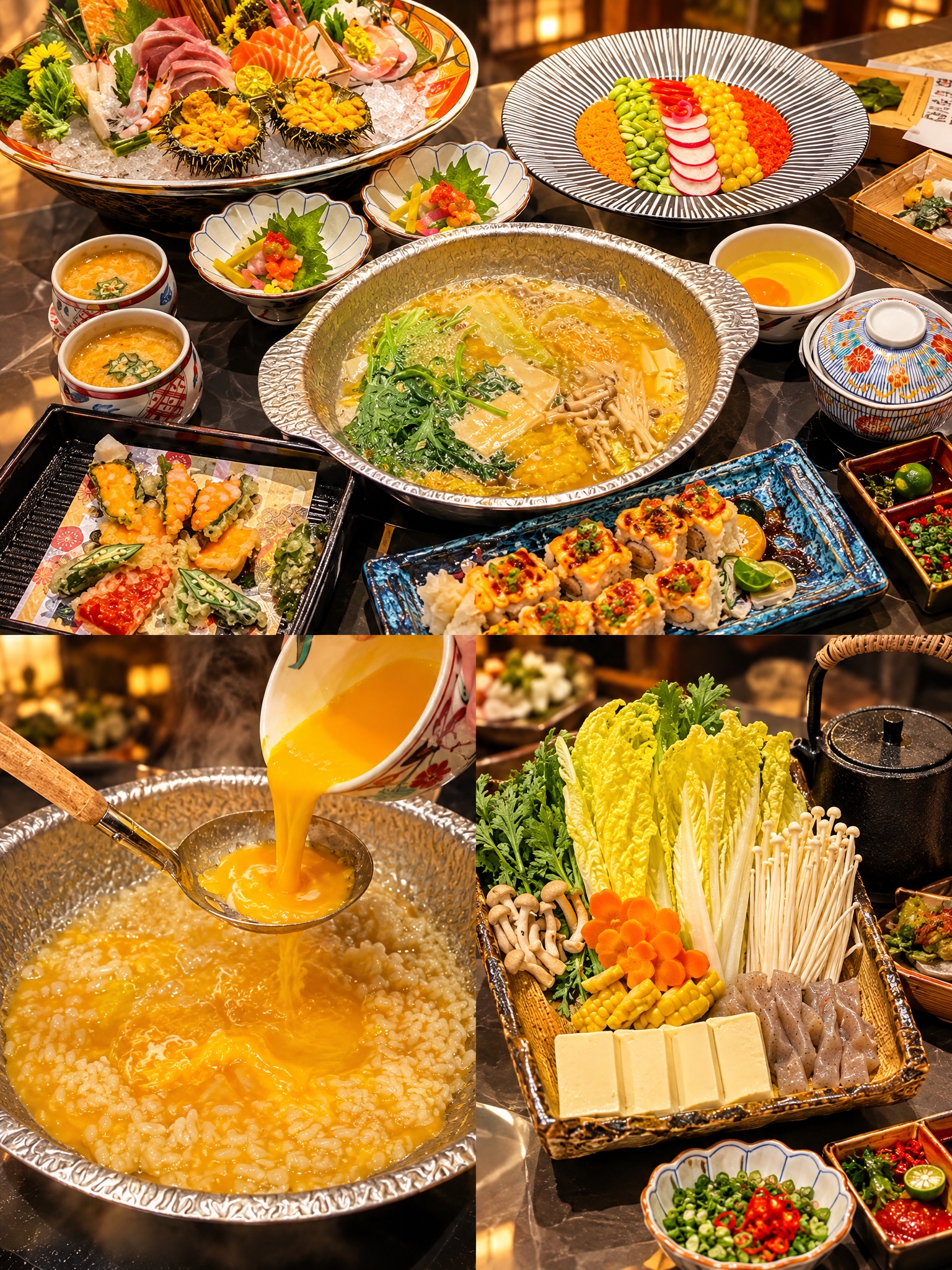 美食三拼图，上1下2布局，3:4竖版比例，无边框无内边框，三张… - 图片创意预览