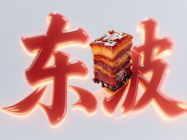 中式感3D风设计，大字“东坡”映衬美食，创意融合传统与现代。
