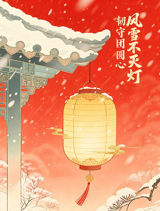 将画面视角拉远，展现更多风雪中的环境场景，增添悠远意境，同时去掉画面右下角的二维码