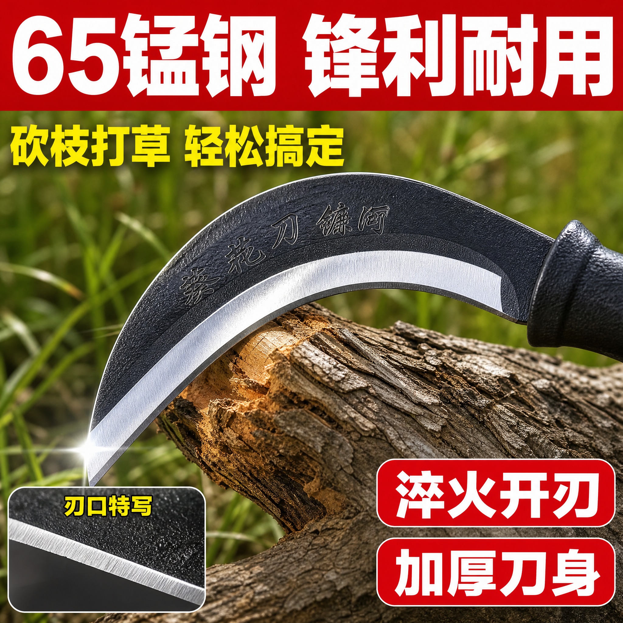 [主图-3] 主题：葵花刀镰刀材质工艺细节图，微距特写展示刀刃… - 图片创意预览
