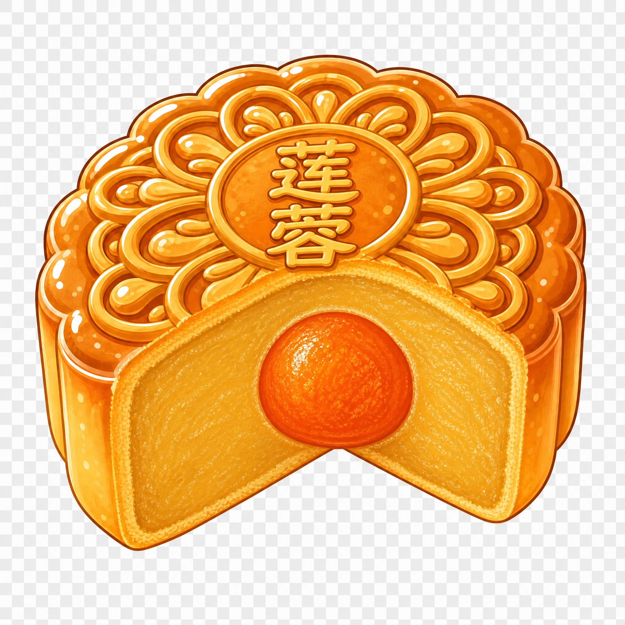 保持与参考图完全一致的卡通插画风格、月饼大小、四分之一切开角度… - 图片创意预览