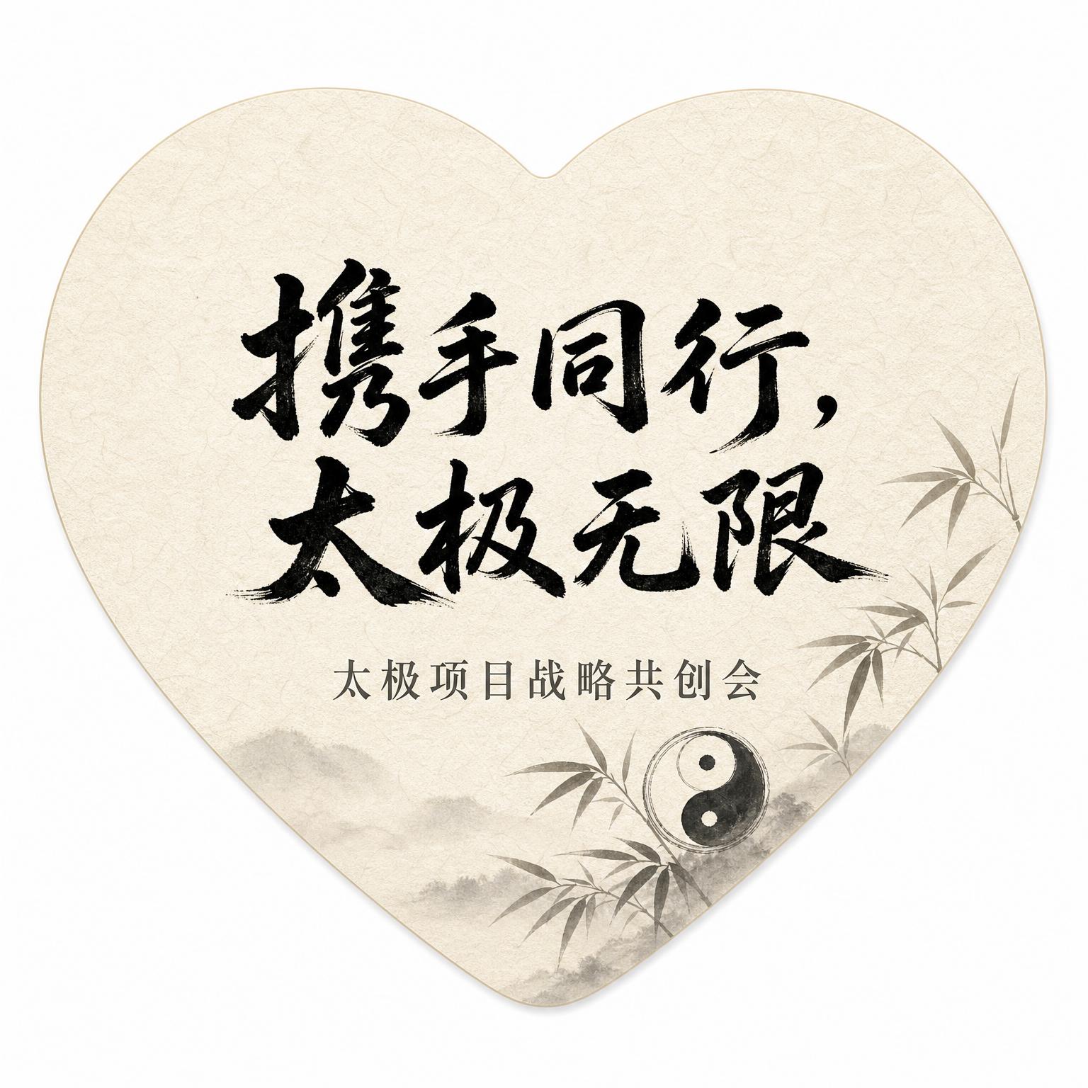 心形小标签设计，约6x6cm大小，新中式禅意水墨风格，米白色宣… - 图片创意预览