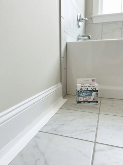 Self-adhesive beauty joint tape installed at the junction of wall and floor, American home bathroom,预览效果