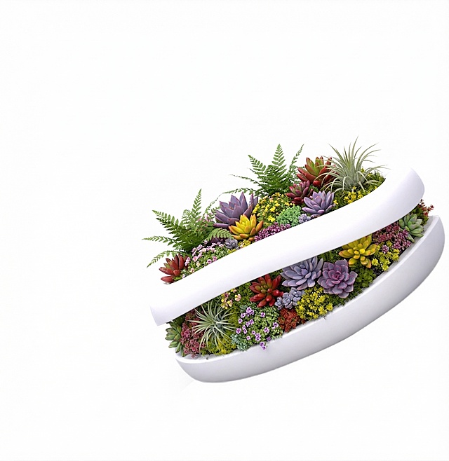 保持手环原有造型和拍摄角度完全不变，只在手环内部种植区域增加更多不同颜色、不同类别的植物，丰富植物种类和色彩层次，让植物更多样茂密，依然保持整体美观高级的质感