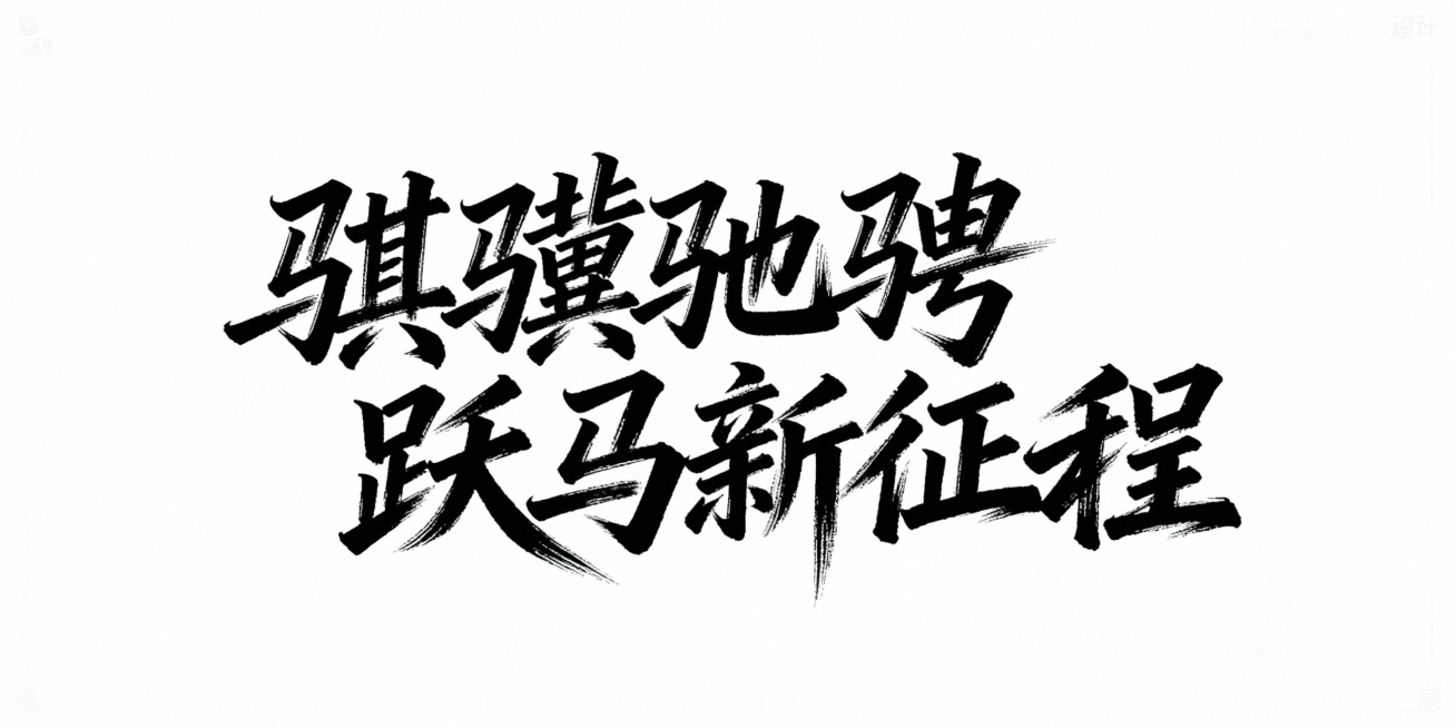 生成 骐骥驰骋  跃马新征程 书法字体 大气流畅 有线条感  横版预览效果