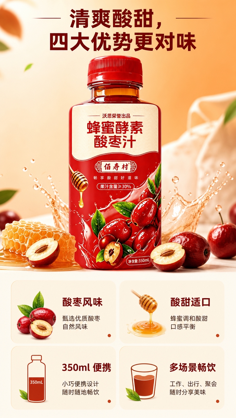 [商品] 使用【图1】沃思佰寿村蜂蜜酵素酸枣汁350ml瓶装；… - 图片创意预览