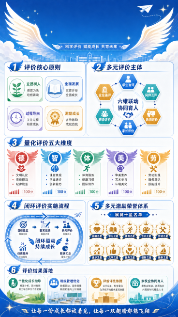 移除图片顶部的大标题"多维量化评价，护航逐梦飞翔"，保持其余所有内容、布局、配色和翼文化设计风格不变预览效果