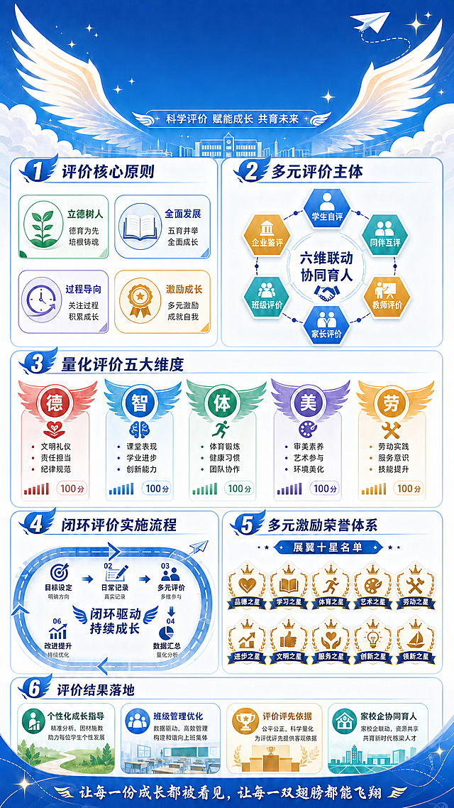 移除图片顶部的大标题"多维量化评价，护航逐梦飞翔"，保持其余所有内容、布局、配色和翼文化设计风格不变