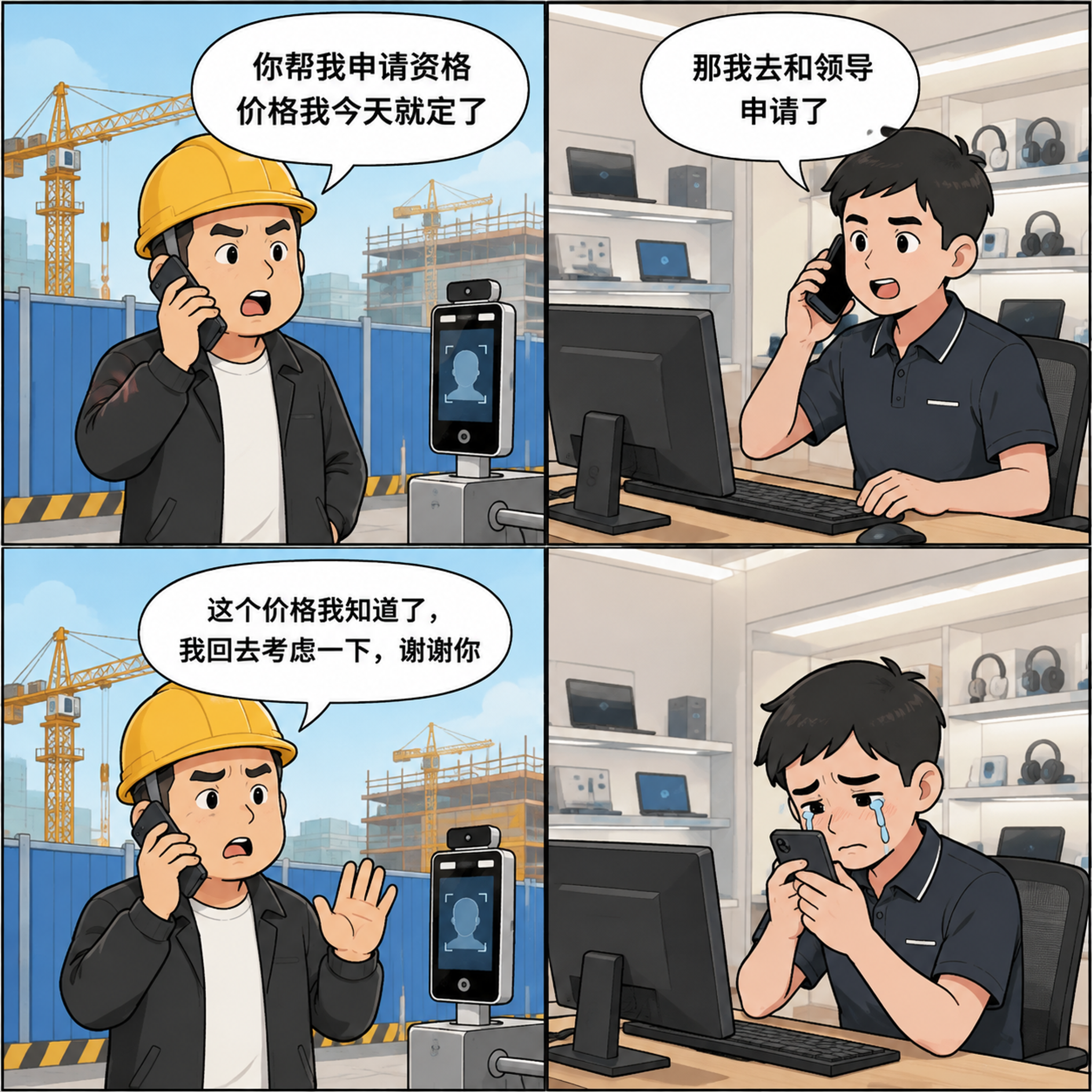 四格田字漫画，2x2布局，简约卡通风格，线条简洁明快，整体色调… - 图片创意预览