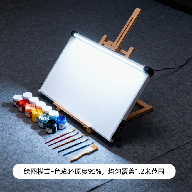 （一）主视觉概念图生成
1.  AIGC提示词设计：结合概念设计方案，明确产品核心形态、风格基调、光影效果、背景氛围要求

2.  输出成果：精选1张最优主视觉概念图，标注核心设计亮点（如可调节灯臂、预览效果