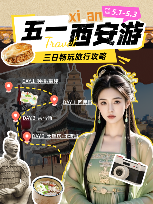 51五一西安旅行功略小红书封面预览效果
