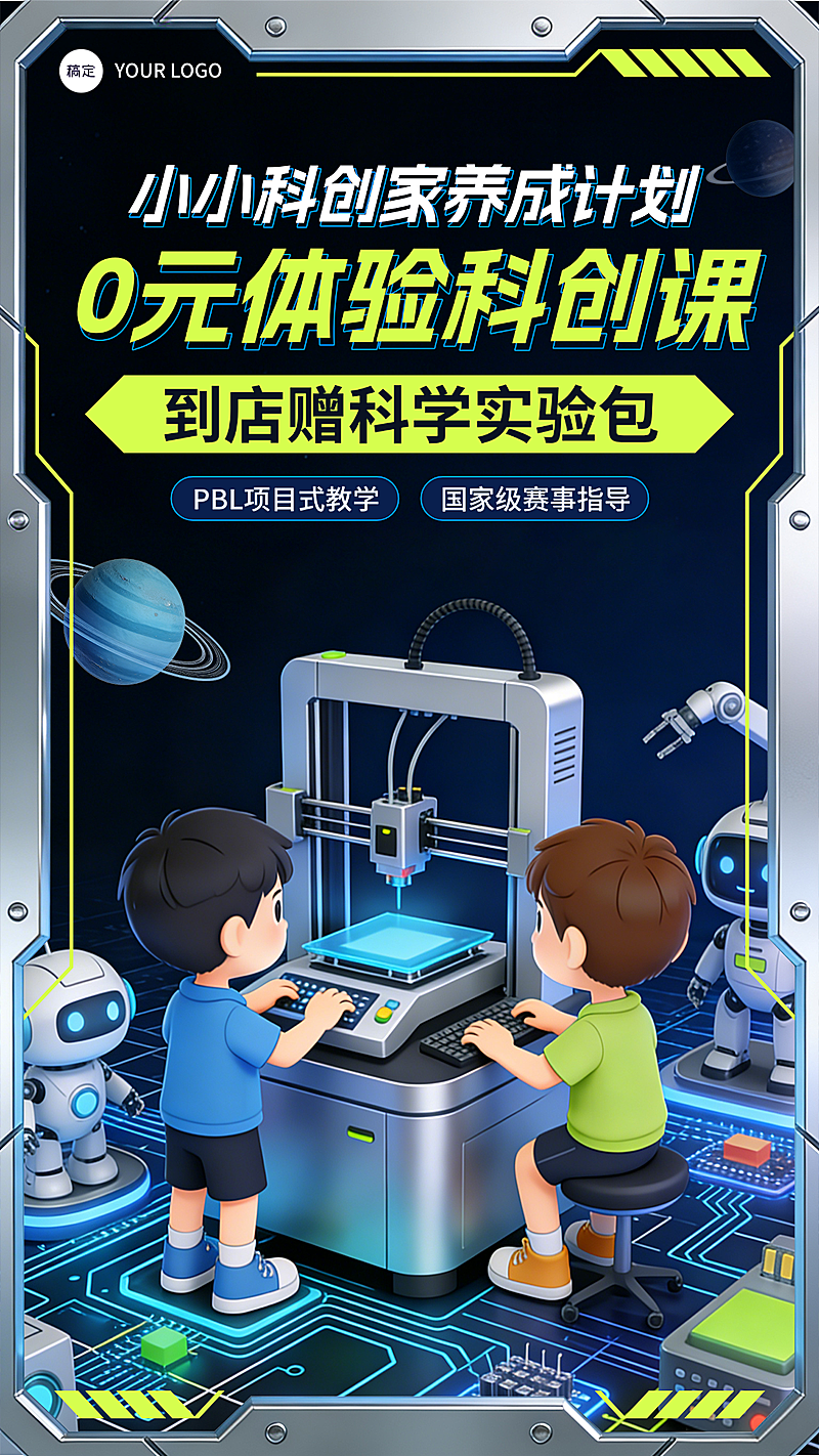 科创课程养成计划培训3D卡通营销海报