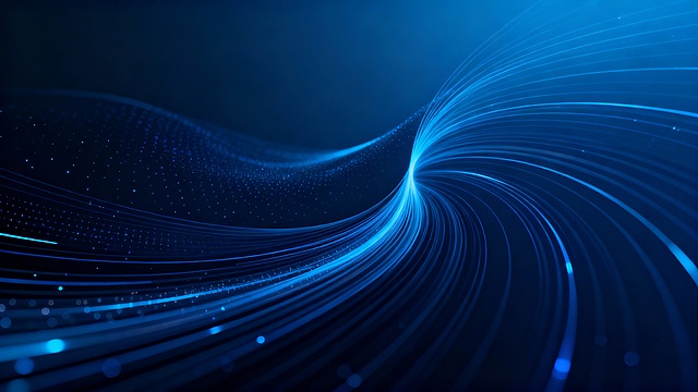 未来感与科技感交织的3D粒子流，极简线条勾勒梦幻光影，虚拟现实中的抽象曲线，酷炫而深邃。