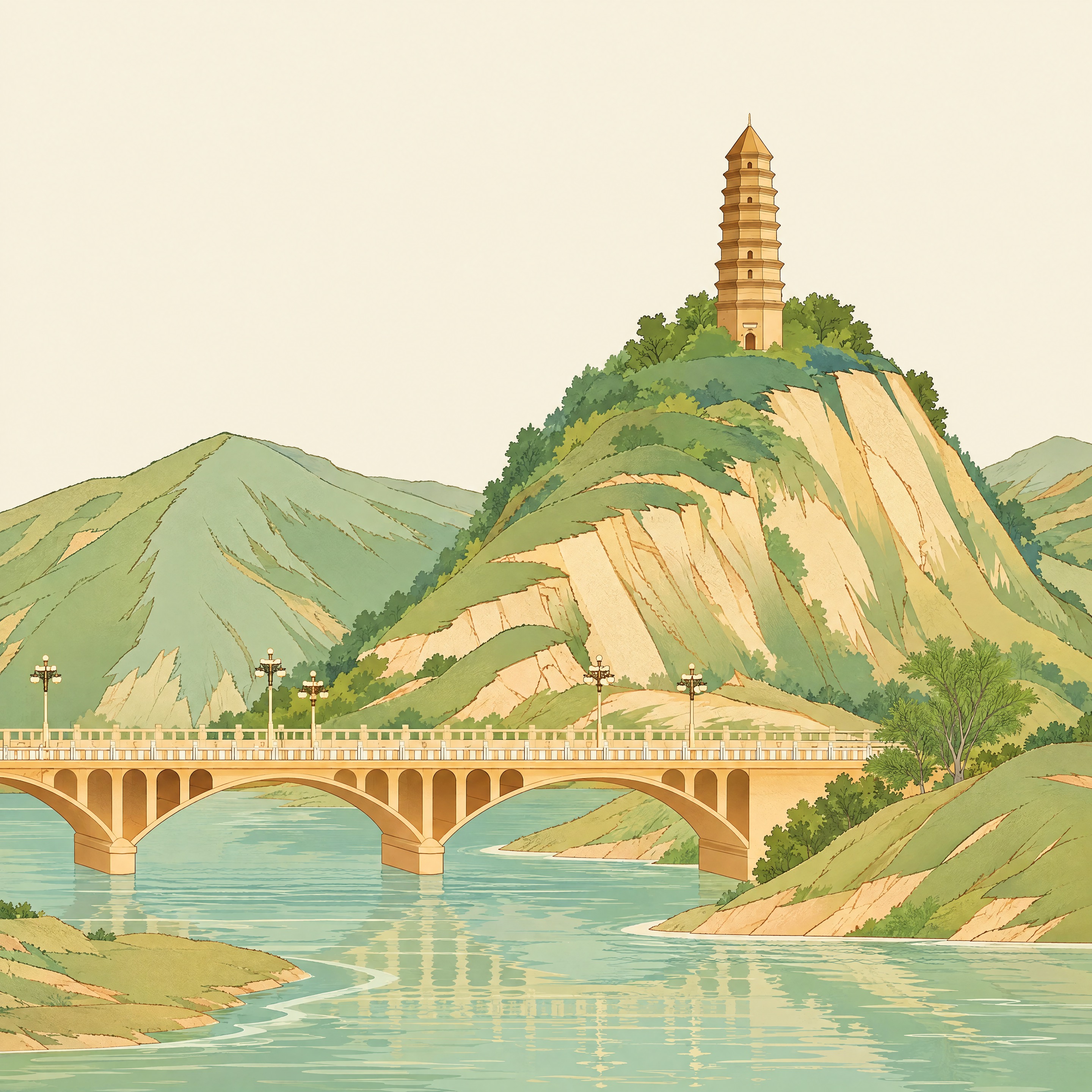 保持原图的国潮插画风格不变，去除天空背景，将画面调整为1:1正… - 图片创意预览