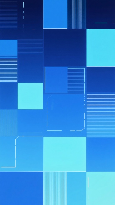 赛博科技风格背景，由大小不一、方向各异的几何方块和线条构成，以渐变的蓝色系为主色调，从深蓝到浅蓝再到青色自然过渡，方块边缘锐利清晰，部分区域点缀着细密的水平线条，整体呈现出简洁、现代、富有科技感的视觉效果，具有强烈的赛博朋克美学特征，色彩和谐统一，光影平滑过渡，营造出冷静、理性的未来科技氛围，构图采用抽象几何图案，视觉层级分明，信息传达高效，符合现代科技主题的设计感。预览效果
