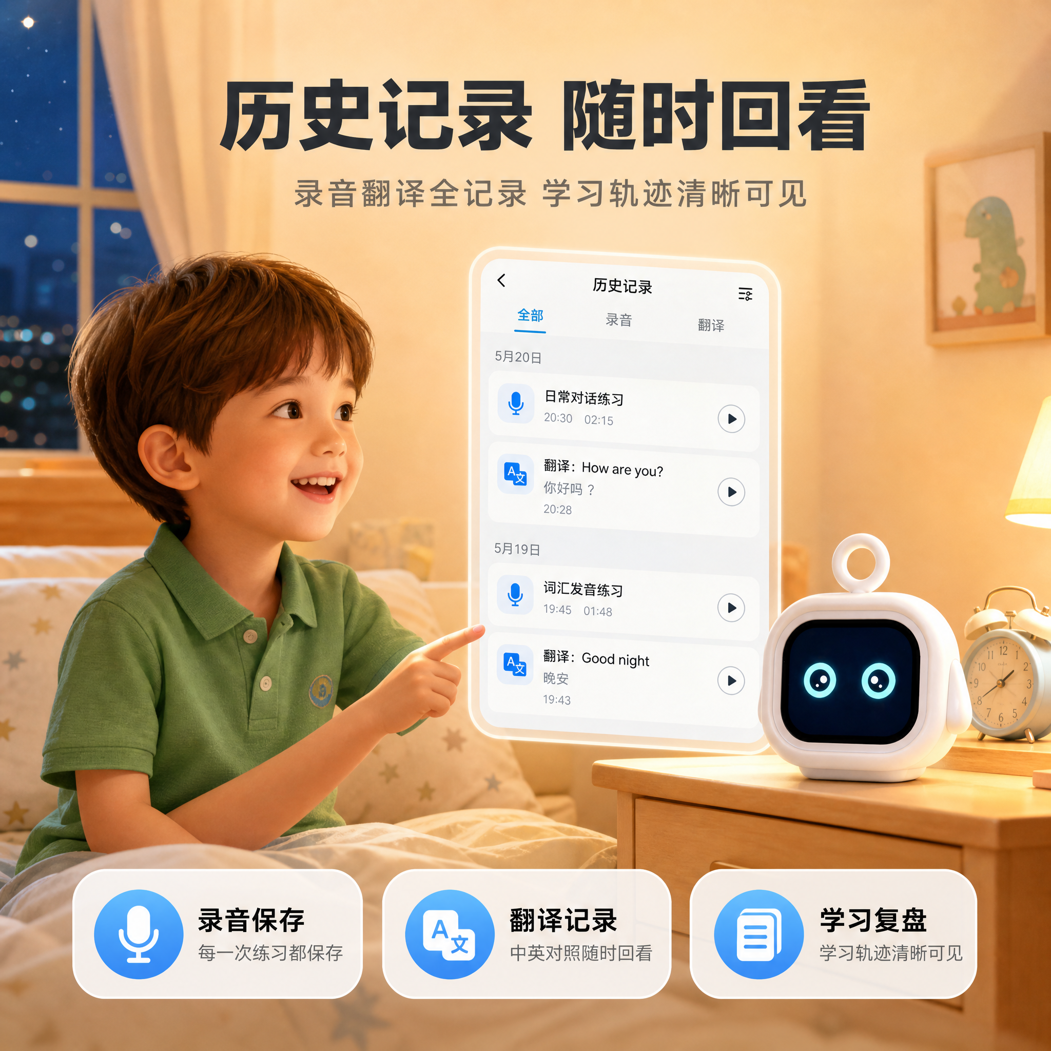 [主图-5] 历史录音卖点主图，核心展示录音记录和翻译记录保存… - 图片创意预览