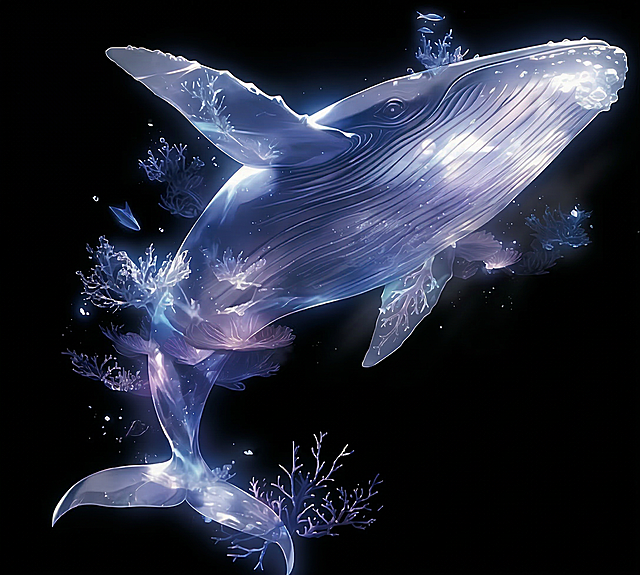 把背景变为黑色，鲸鱼和鲸鱼周围的珊瑚礁保留