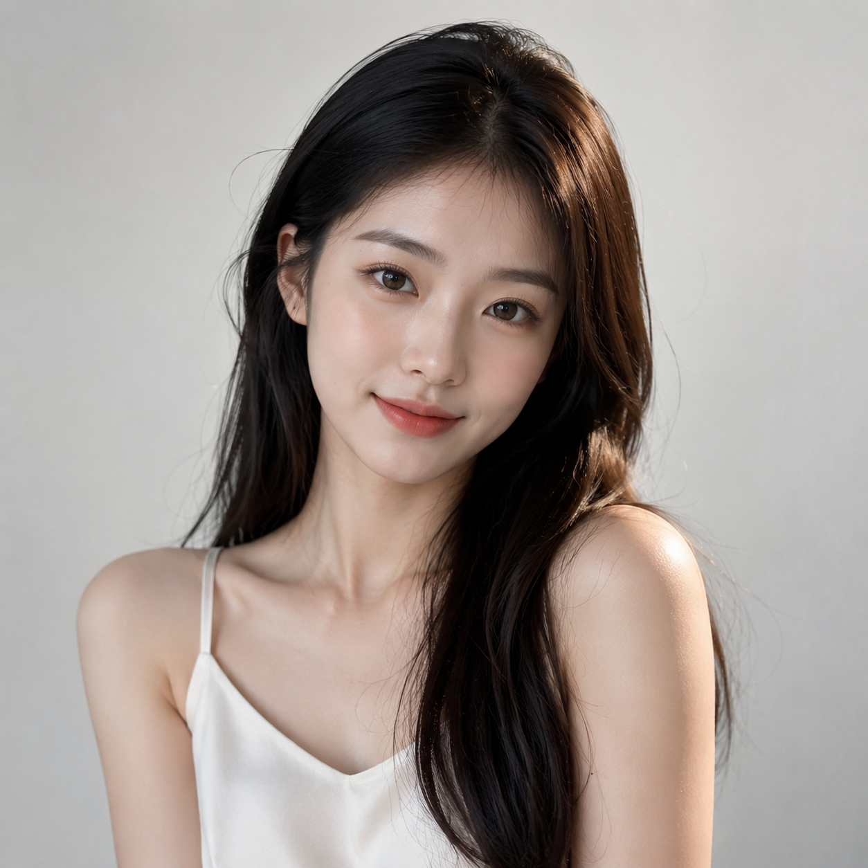 一位美丽的年轻女性，精致的五官，自然妆容，柔顺的长发，优雅气质… - 图片创意预览