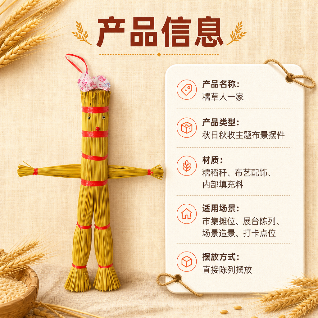 [商品] 使用【图1】单款糯草人标准展示；保留糯稻秆材质、红色… - 图片创意预览