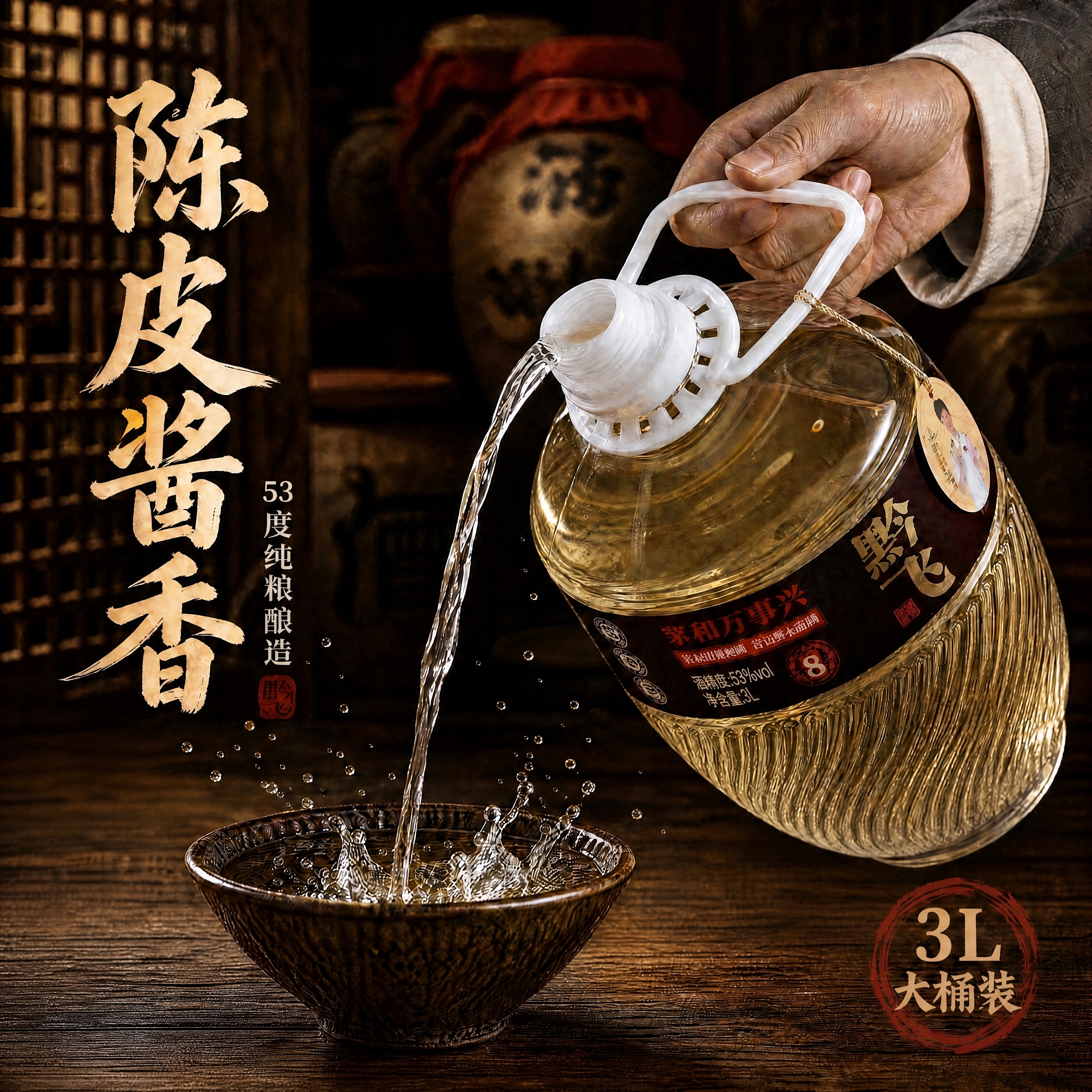 去除桌面上所有的高粱、陈皮、小碗等杂物，木制老式桌子保持整洁干… - 图片创意预览
