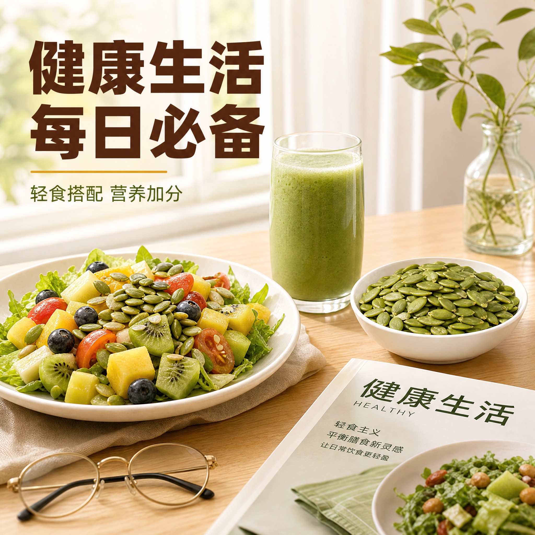 [主图-4] 主题：南瓜子仁健康生活场景。唯一任务：展示产品融… - 图片创意预览