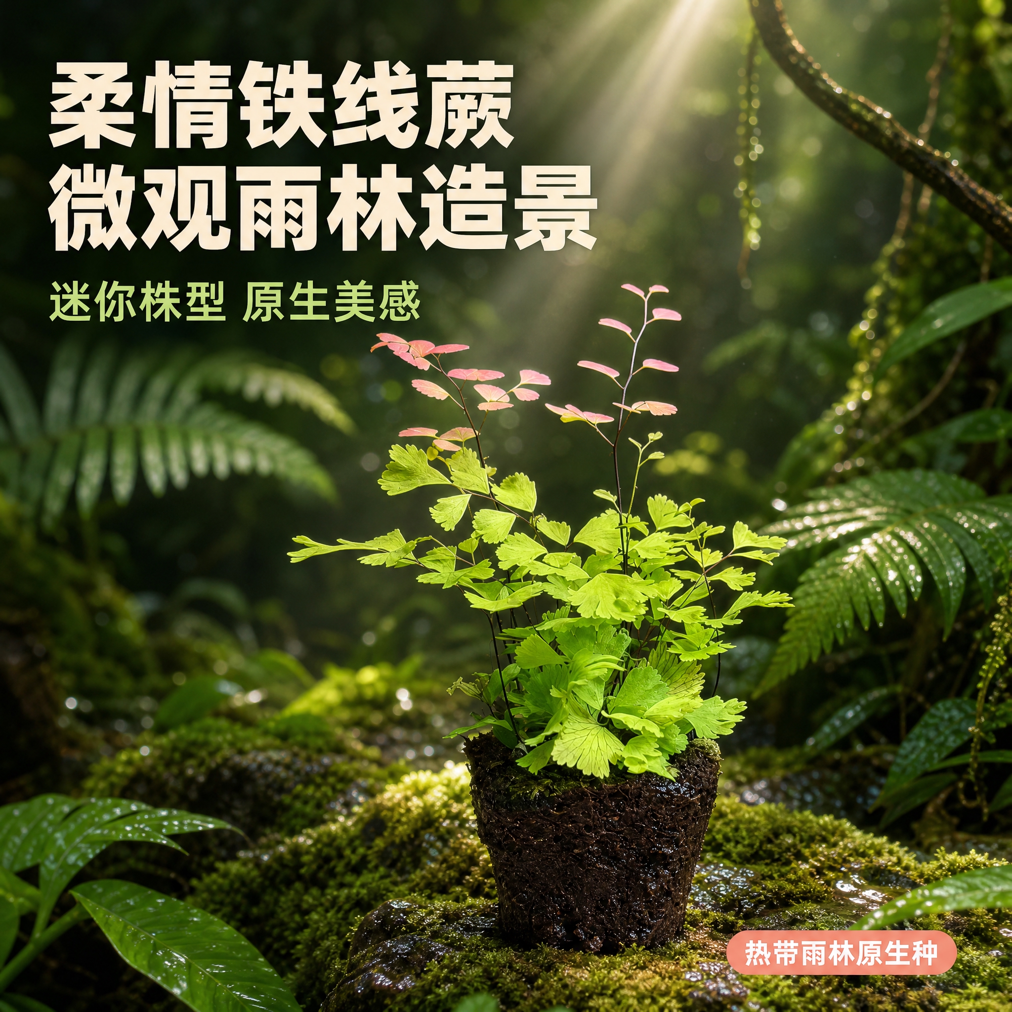 [主图-1] 热带雨林微观造景英雄图，展示柔情铁线蕨迷你株型的… - 图片创意预览